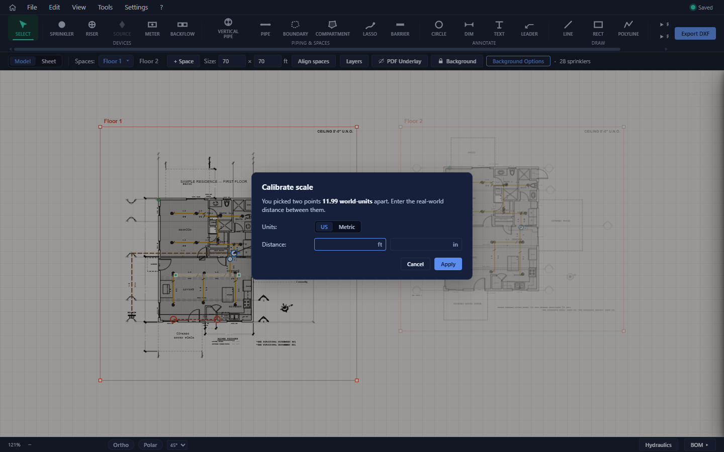 The Calibrate scale dialog.