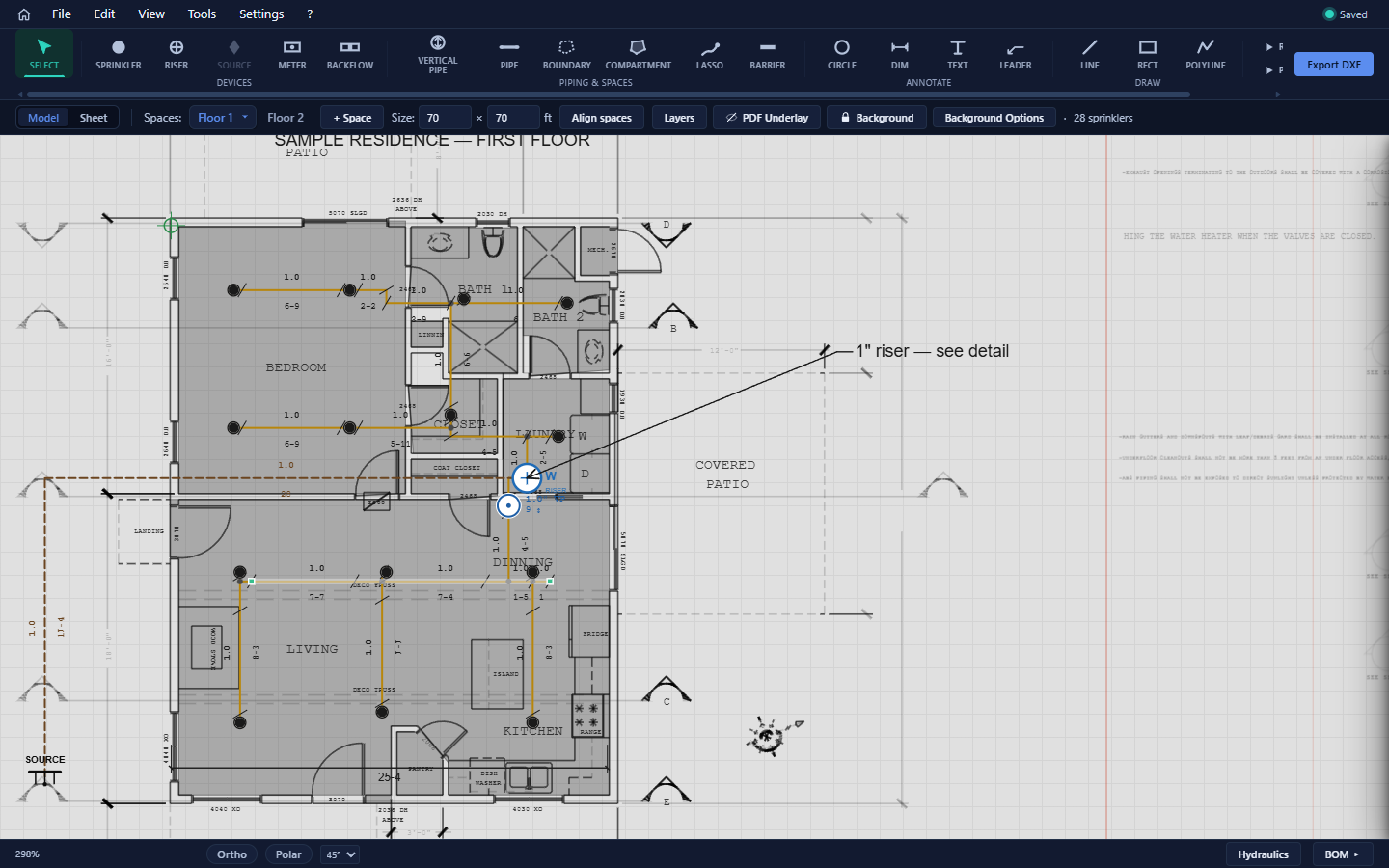 Detected compartments over the imported plan.