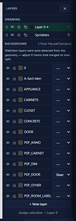 Background layers with Wall/Door role dropdowns.